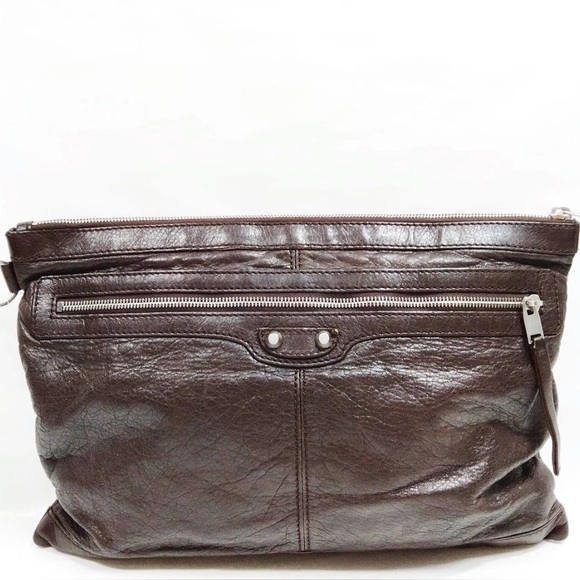 Balenciaga Brown Classic Clip M Clutch Authentic - Picture 1 of 10